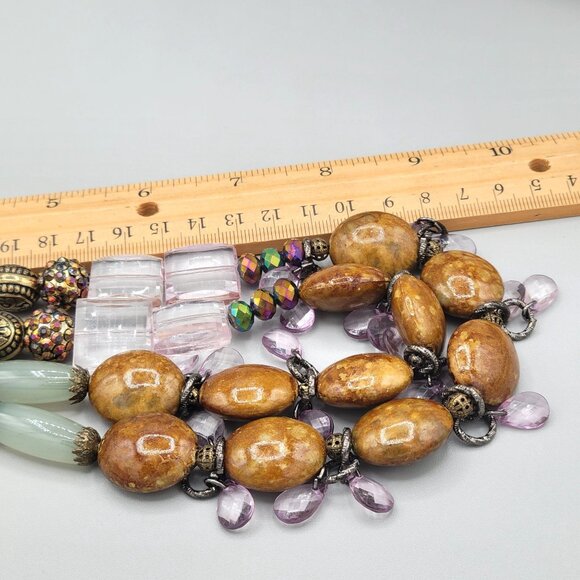 Handmade Chunky Boho Necklace Quartz Stones Metal Accents AB Beads Lobster Clasp - Picture 10 of 10